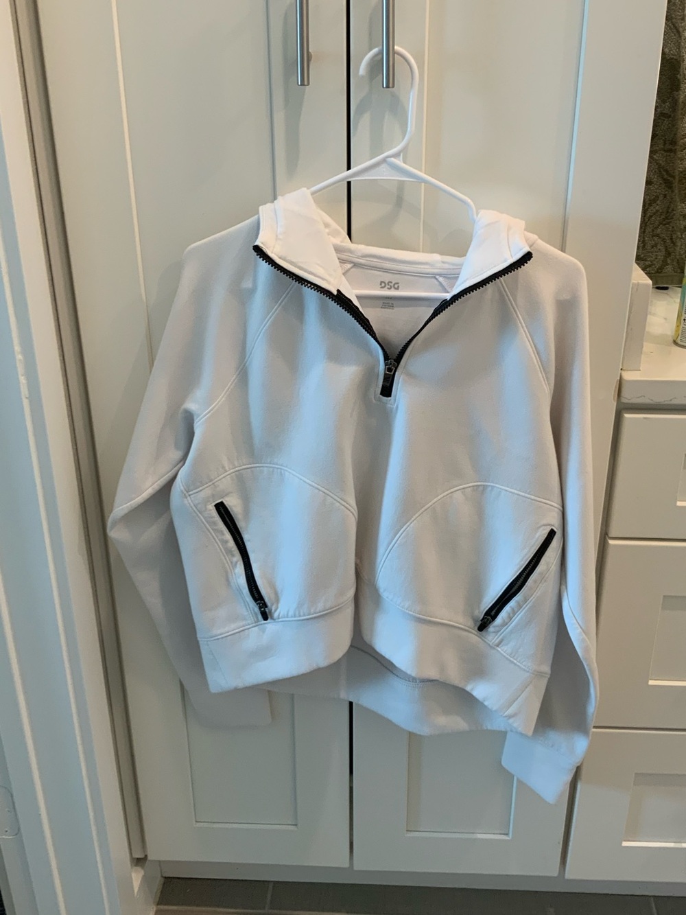 DSG White Hoodie with Black Zipper Trim